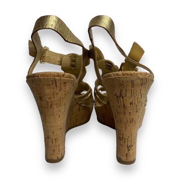 Audrey Brooke Carina Cage Gladiator Wedge High Heel Sz 10M Gold Leather Metallic - Picture 6 of 12